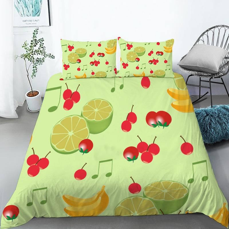 Fruit Bedding Set Full Queen Size For Kids Adults Lemon Watermelon Print Duvet Cover Set Quilt Cover Pillowcases Bedroom Decor AU Single(140x210cm)