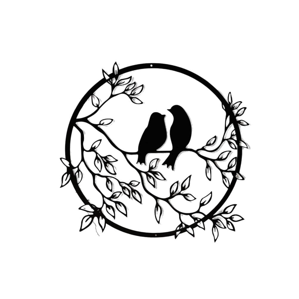 Metal Wall Art Bird on Branch Round Wall Art Bird Sign Wall Silhouette Bird Iron Artwork Hanging black