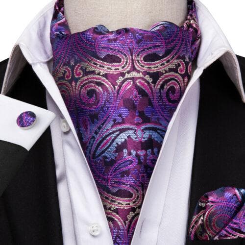 Gold Paisley Mens Silk Ascot Cravat Tie Formal Scarf Handkerchief Cufflinks Set AS-1005