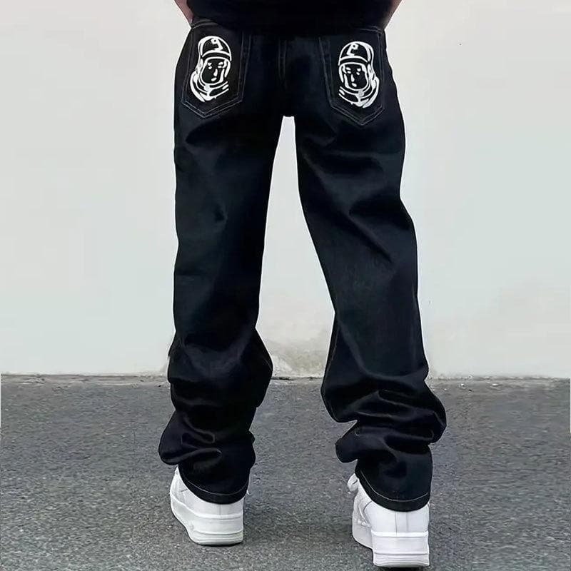 Hip-hop Flying Dog Printed Jeans Men's Spring and Autumn Straight Loose L