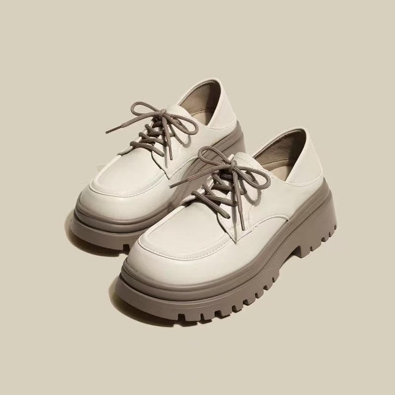 British style platform small leather shoes women's 2025 spring new small muffin jk college single shoes lace-up loafers 40