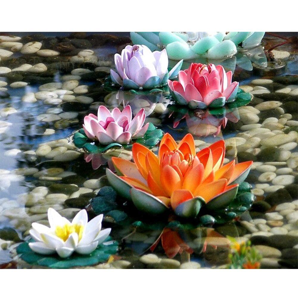 Diamond Embroidery Flowers Lotus Full Round Diamond Mosaic Cross Stitch Diamond Painting Rhinestones 20X30CM