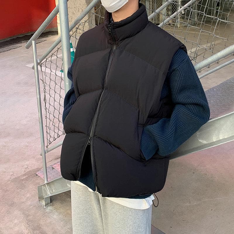 Vest Men's Winter Thickened Warm Vest Jacket Korean Style Loose Trendy Cotton Clothes Plus Velvet Waistcoat 2XL black