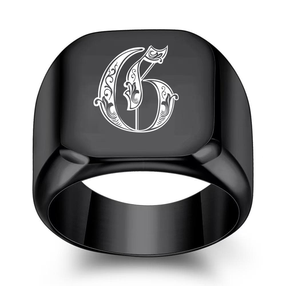 Retro Initials Signet Ring for Men Bulky Heavy Stamp Male Band Stainless Steel Letters Jewelry 14