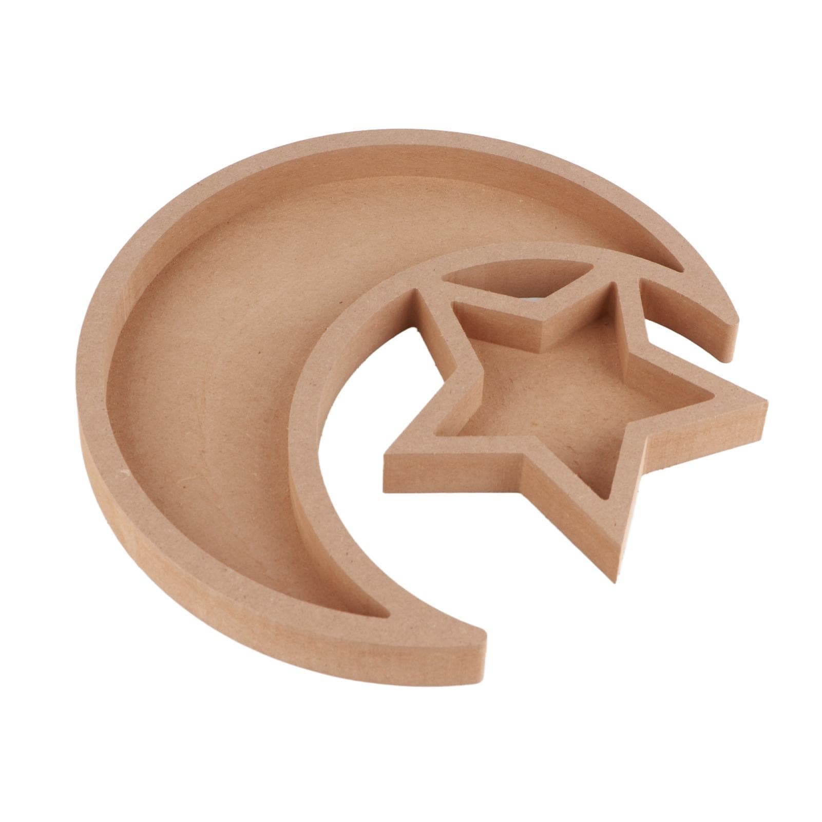 Eid Wooden Dessert Tray Cute Shape Multifunctional Ramadan Wood Moon Tray for Home Ramadan Party