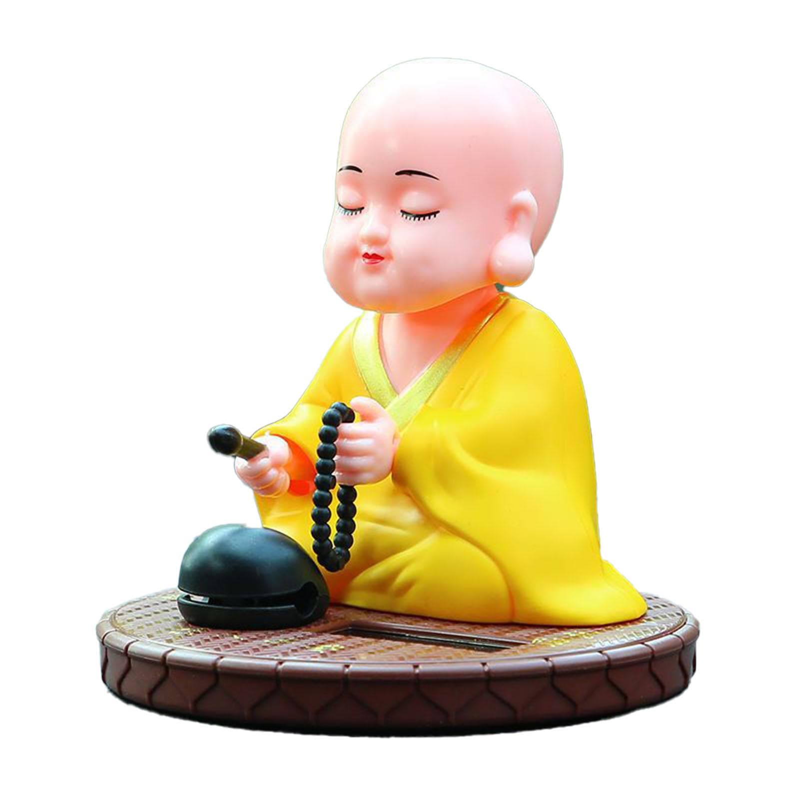 Little Monk Solar Ornament Auto Nodding Knocking Buddha Statue Toy for Car Dashboard Home Desktop yellow