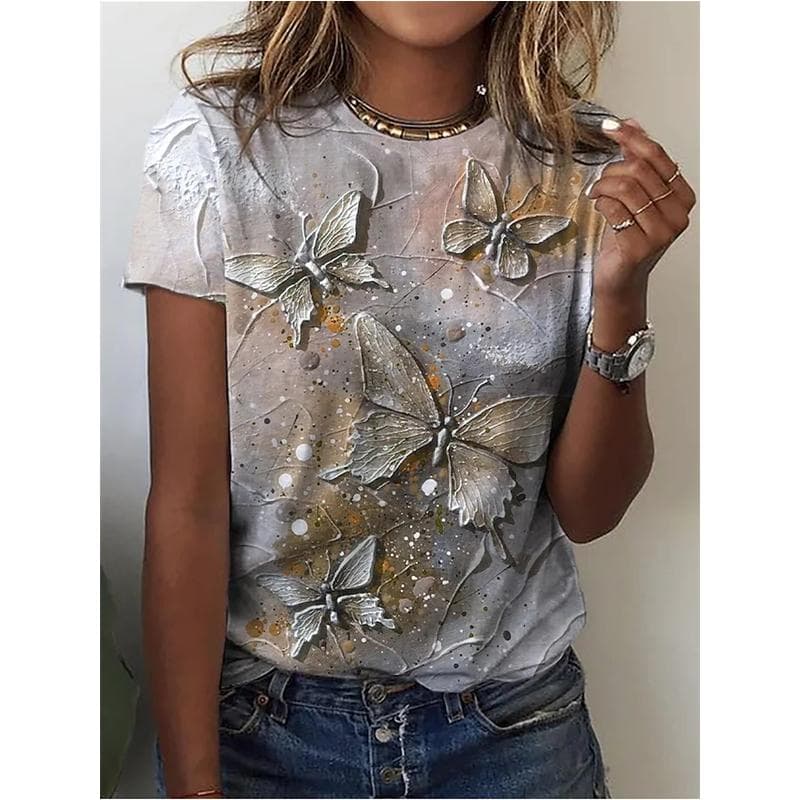 T Shirt For Women's Clothes Fashion Tops For Woman 3D Flower Print Female Short Sleeve Summer Women's T-shirt Plus Size Tees M