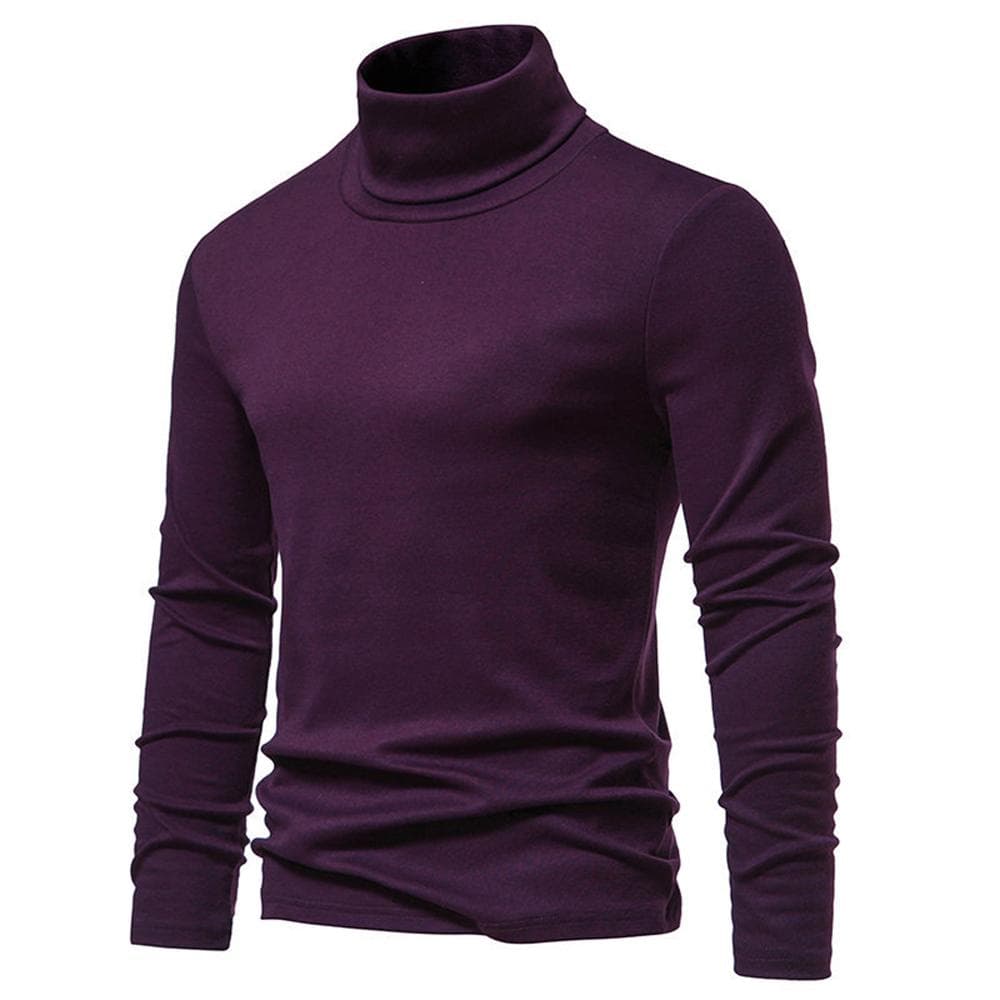Men Roll Turtle Neck Tops T-Shirt Tee Winter Warm Thermal Long Sleeve Sweater XL purple