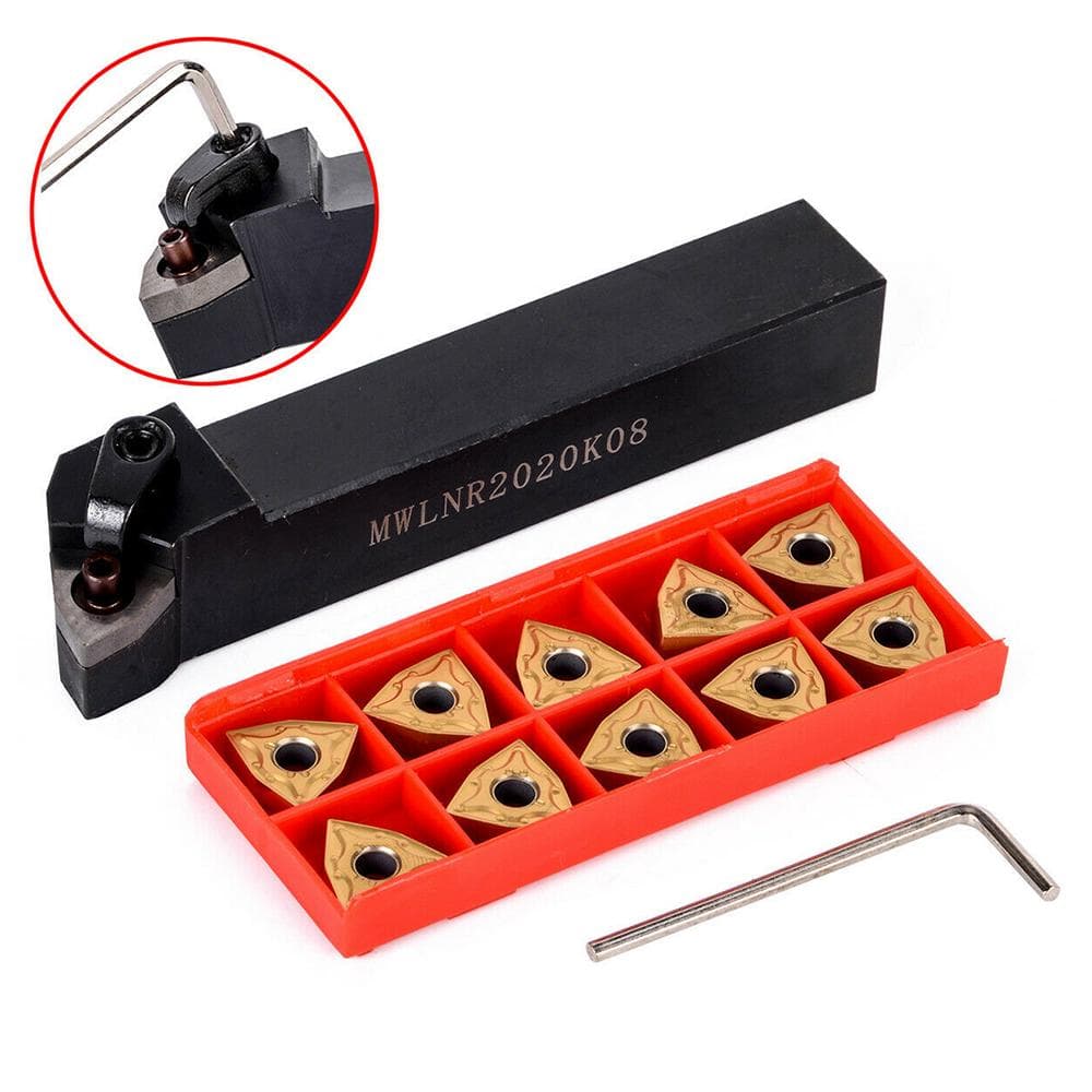 MWLNR2020K08 Holder + 10Pcs WNMG080404 Carbide Inserts + Wrench for Lathe Turning 1 kit