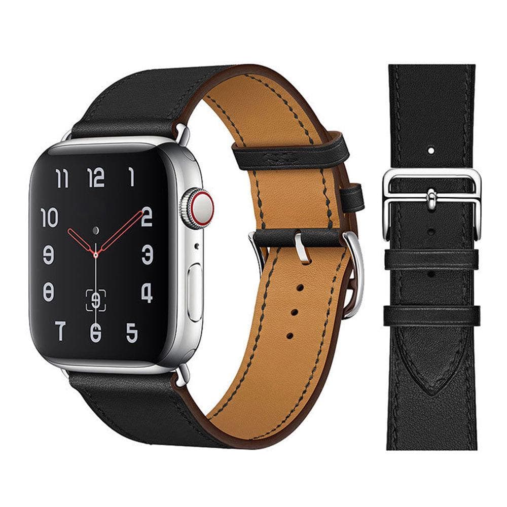 Compatible Hermes Style Leather Strap for Apple Watch 8/7/6/5/4/SE - Contrast Color Cross Pattern 42mm/44mm/45mm/49mm