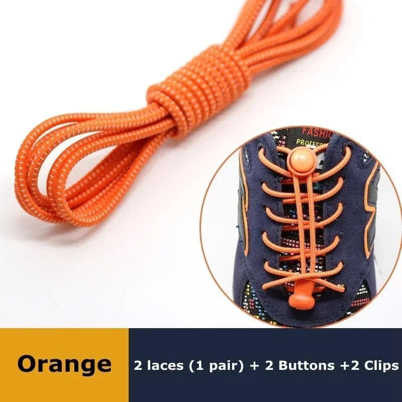 1Pairs Elastic No Tie Shoe Laces Sneaker Stretching Lock Round Tennis Laces Without Ties Adult Kids Rubber Bands for Shoes orange