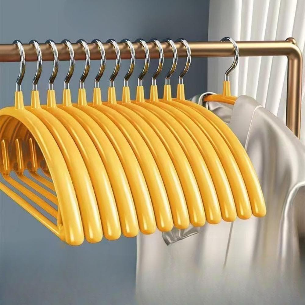 Clothes Hangers, Sweater Hangers No Shoulder Bump,  Duty Coat Hangers, Non Slip PVC-Coating Metal Hangers for Sweaters, Suits, Dresses, Jackets Pack of 5 yellow