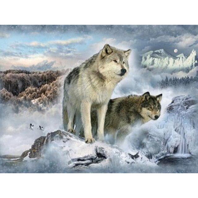 DIY 5D Diamond Painting Wolf Animal Mosaic Kit Cross Stitch Diamond Embroidery Full Drill Round 50X70CM green