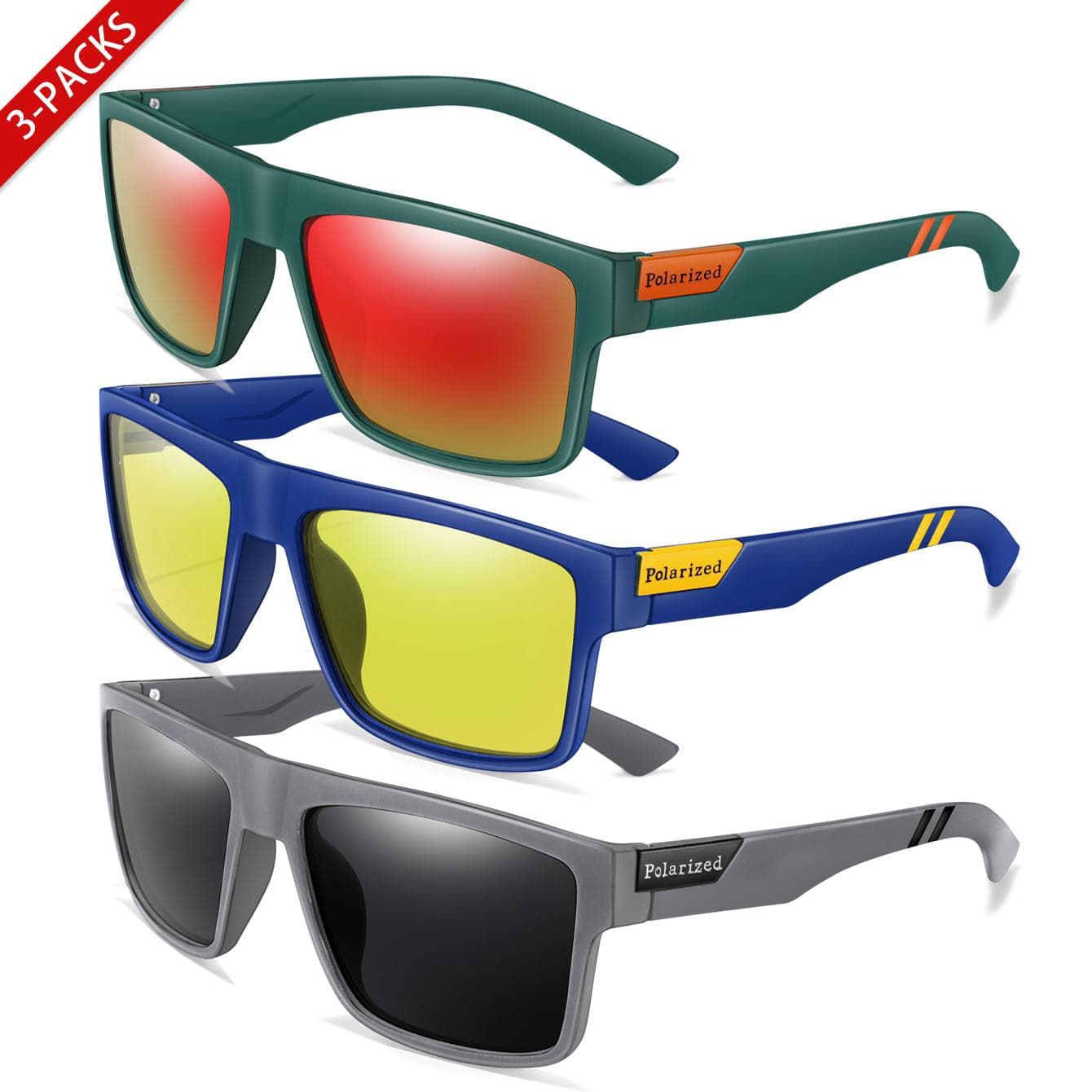3 Pairs UV400 Sunglasses for Fishing Running Cycling Trendy Square Goggles Women Men Outdoor Sports