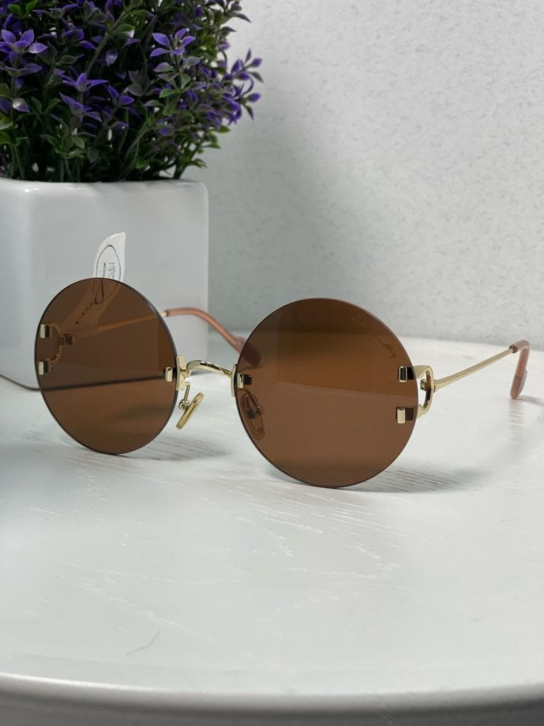 Vintage Women's Round Rimless Sunglasses Glasses Fashion Outdoor Beach Holiday Sunglasses brown