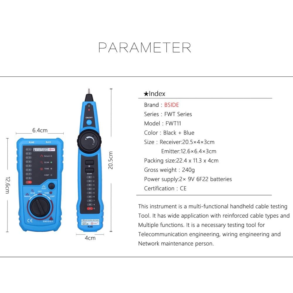 FWT11 Network LAN Cable Tester RJ45 RJ11 Wire Tracker Tracer Line Finder