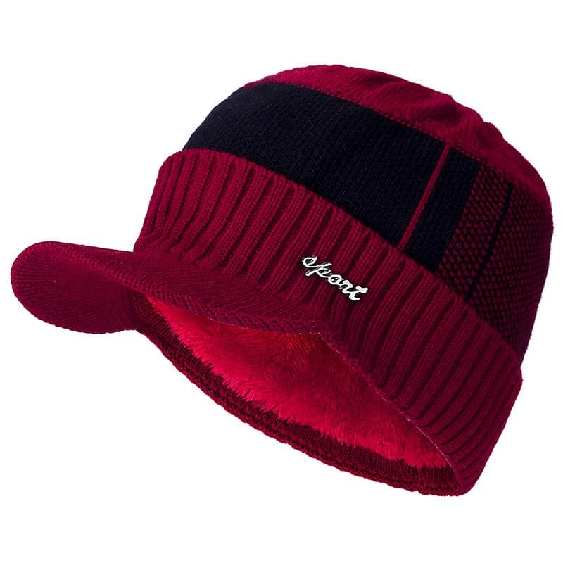 Fur-Lined Warm Winter Stylish Beanie Hat with Wool Brim for Men and Women 54cm-62cm red