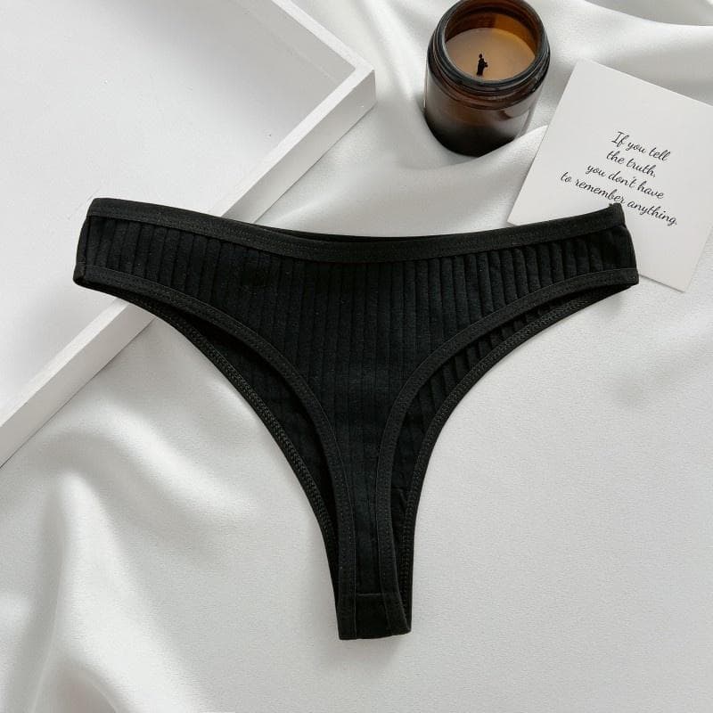 FINETOO Thongs For Women Soft Cotton Thong Sexy Low-Rise T-Back Underwear S-XL Comfortable Panties Girls Underwear XL black