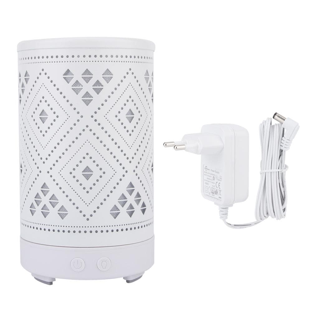 Desktop Hollow Iron Humidifier Aroma Diffuser with Colorful Night Light White