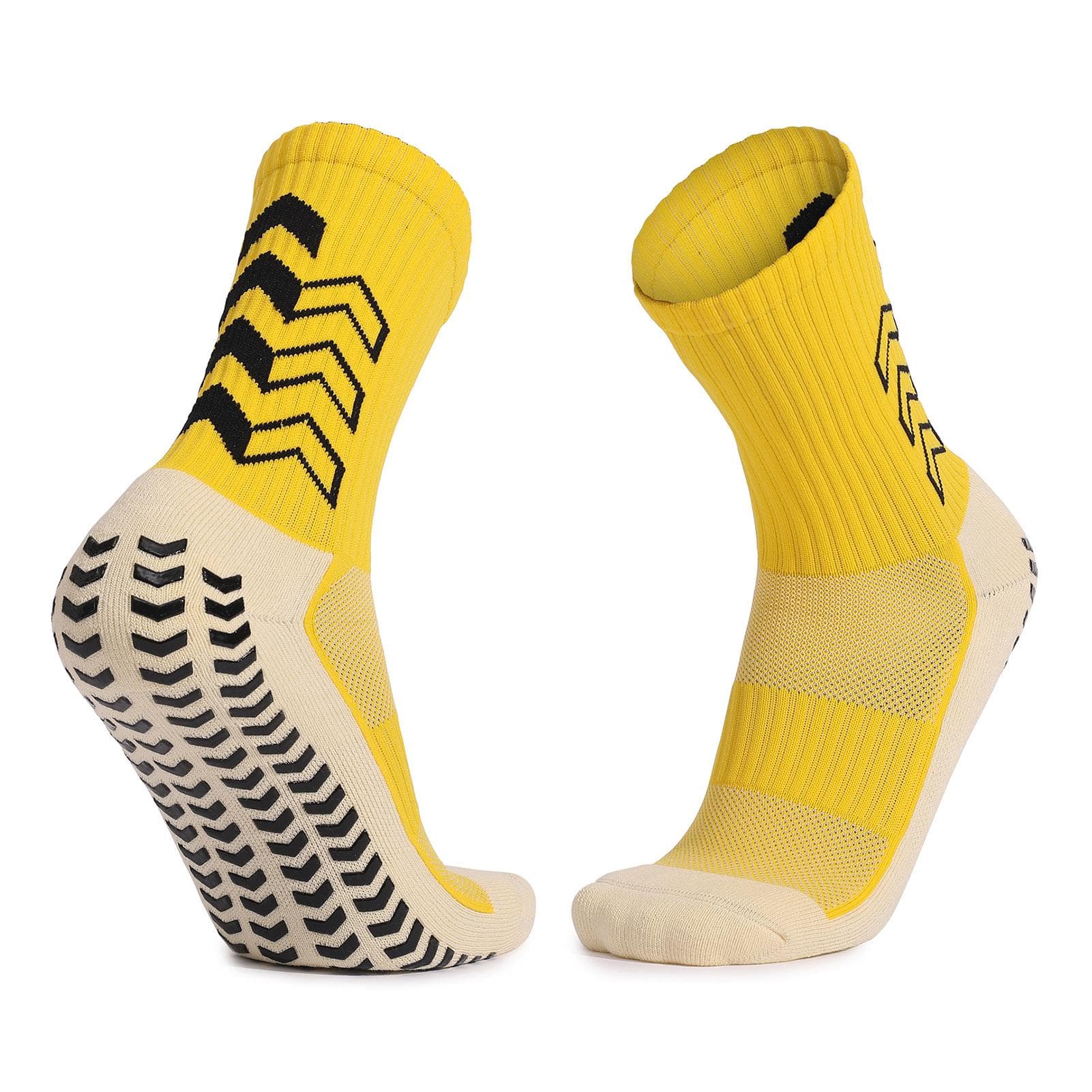 Sport Cushioned Socks Non Slip Grip for Basketball Soccer Ski Cycling Athletic Socks yellow