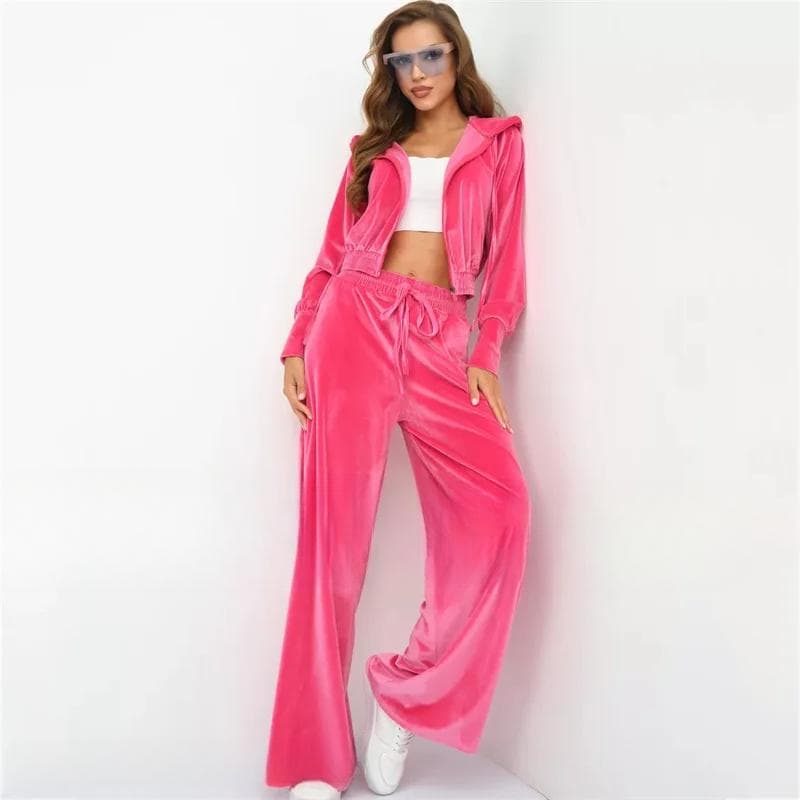 Casual Pajama Pants Set Autumn and Winter Goose Velvet Women's 2 Piece Pajama Set Lounge Wear Zipper Open Velvet Hooded Lounge Wear S