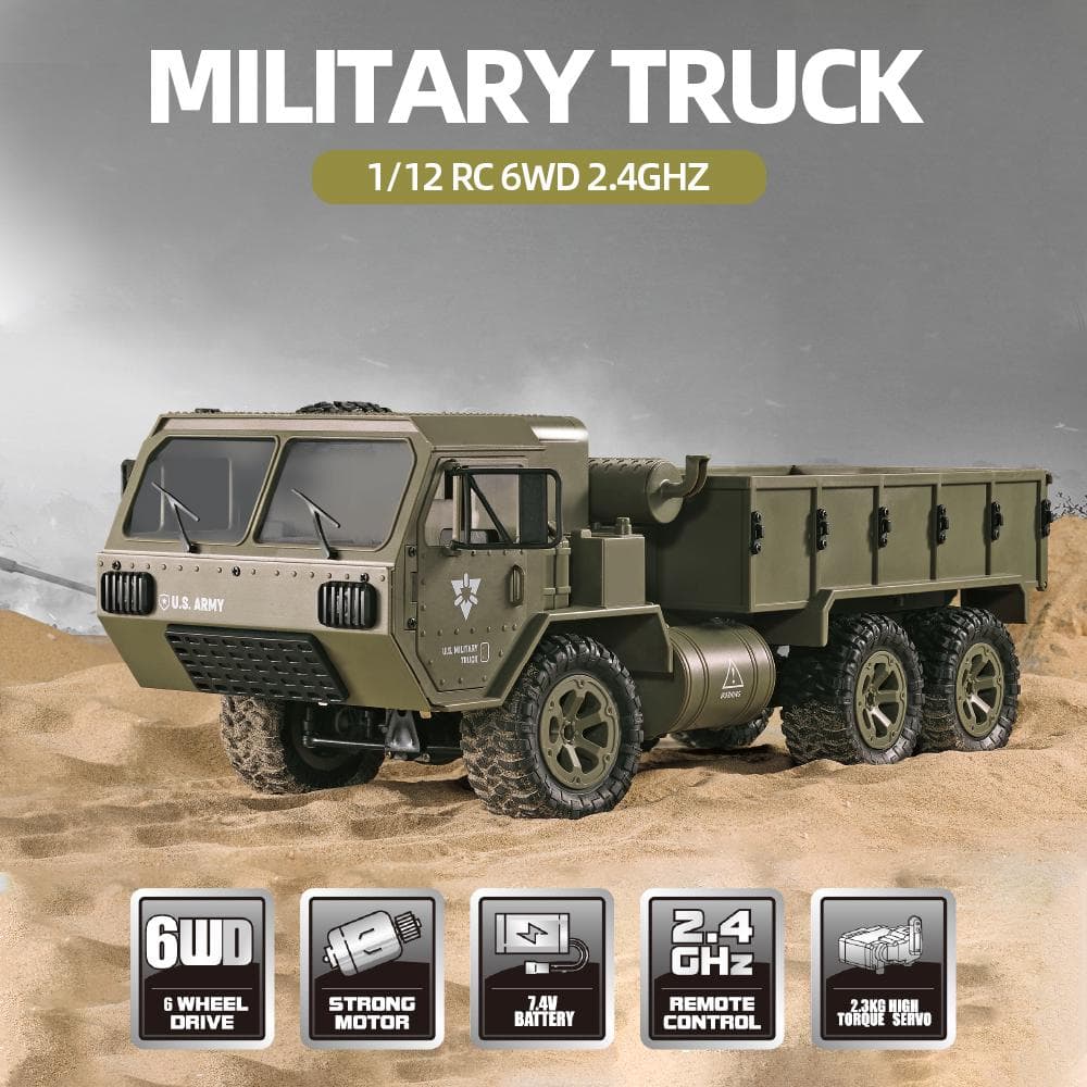 Fayee 1/12 RC 6WD 2.4GHz Military Truck Army Truck Off-road Car RTR Car Gift for Adults Kids Boys army green
