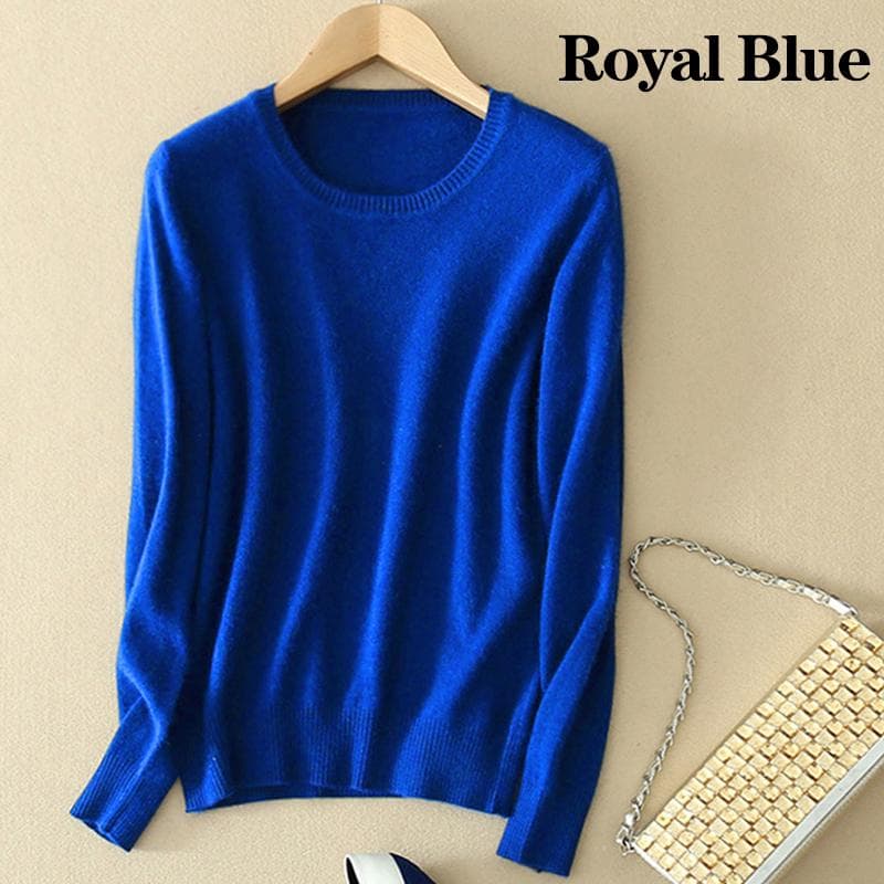 Women's Cozy Knitted Pullover Cashmere Sweater Crew Neck Fuzzy Slim Fit Red Black Wool M royal blue
