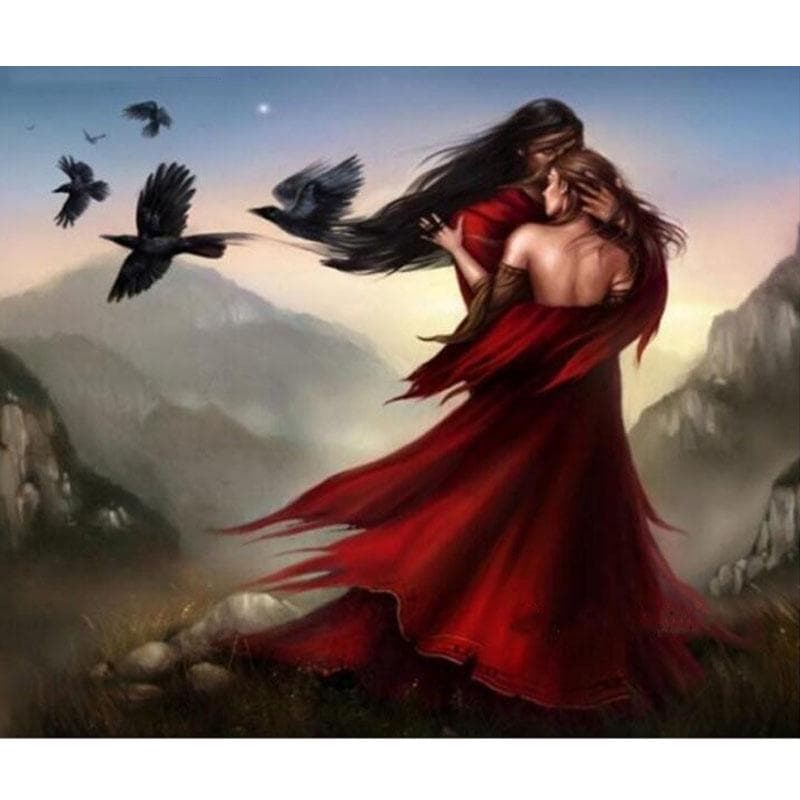 Romantic Lovers Hug Above The Mountain Bird Embroidery DIY Diamond Painting Nature Home Decoration 20X30CM