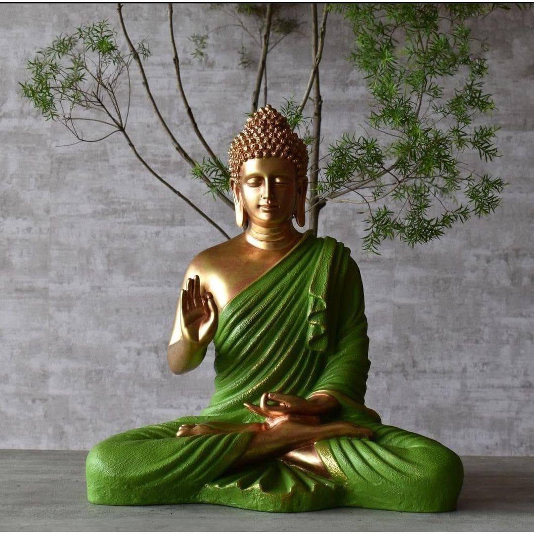 Sitting Buddha Statue for Home & Office Decor, Marble Dust Idol Statue of Resin 15 Inch green
