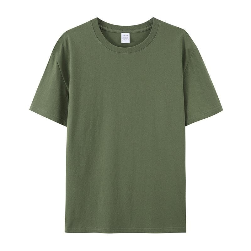 Cotton Short-sleeved T-shirt Men's Fashion Trend Black and White Clothing T-shirt Summer Men's and Women's Shirts with Pure Color Simple Match L army green