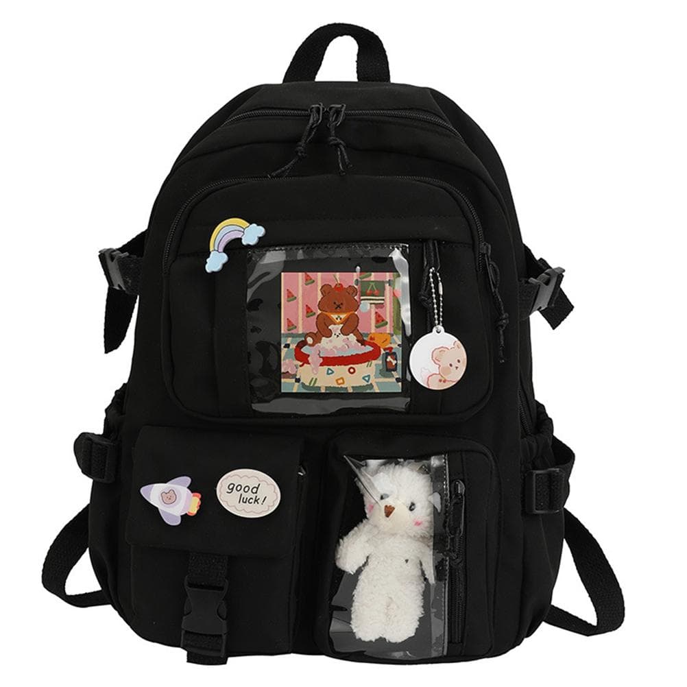 Kawaii Backpack Large Capacity Cute Bear Accessories Backpack for School Multi Pocket Japanese