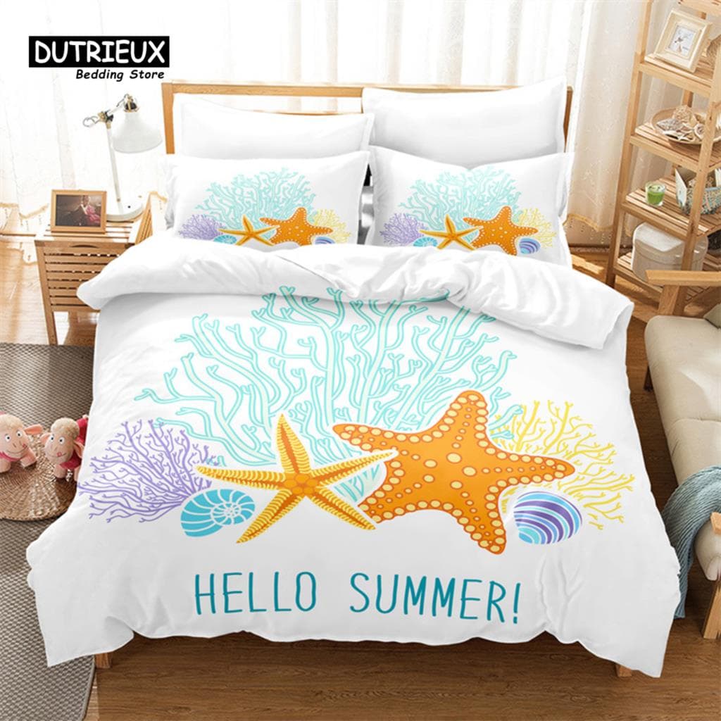 3D Ocean Bedding Set, 3Pcs Duvet Cover Set, Soft Comfortable Breathable Duvet Cover, For Bedroom Guest Room Decor EU single(135x200cm)