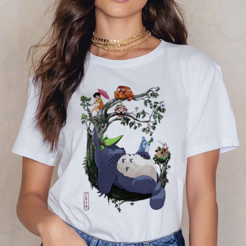 Totoro Studio Ghibli T Shirt Women Harajuku Ullzang T Shirt Fashion Anime T-shirt Funny Cartoon TShirts Top Tees Female S