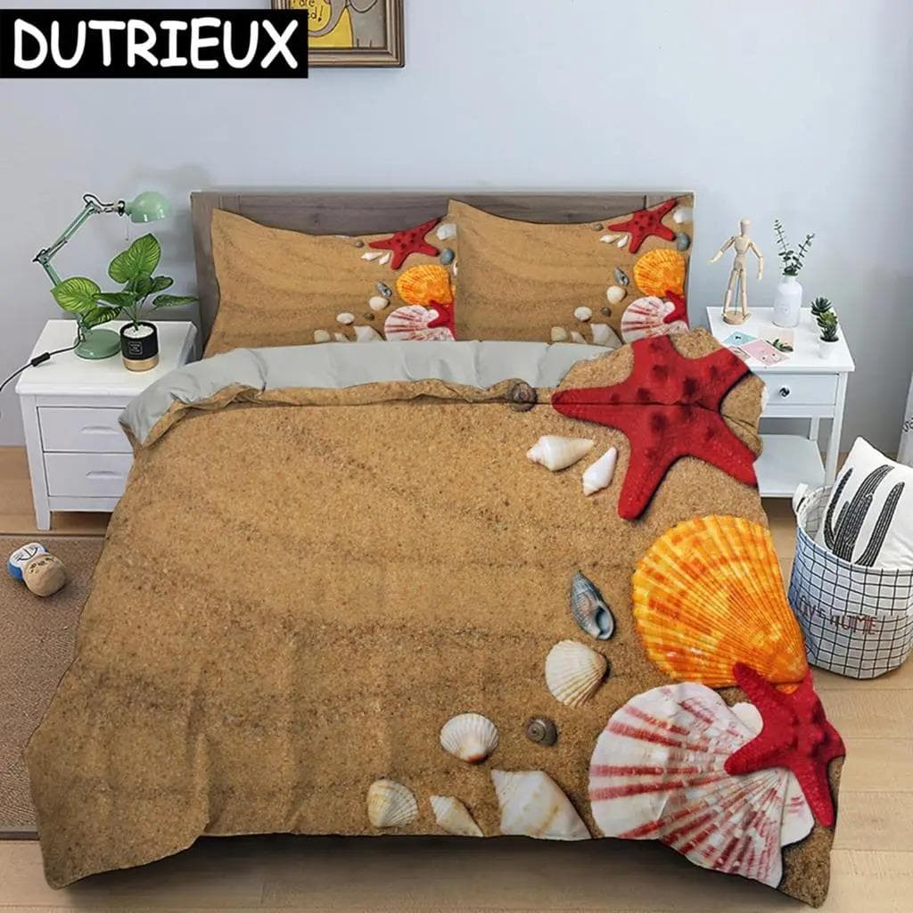 Seaside Beach 3D Duvet Cover Bedding Set Comforter Linen Pillowcases Quilt Cover Home Decor Single Double Twin King Queen 70x133cm 2pcs
