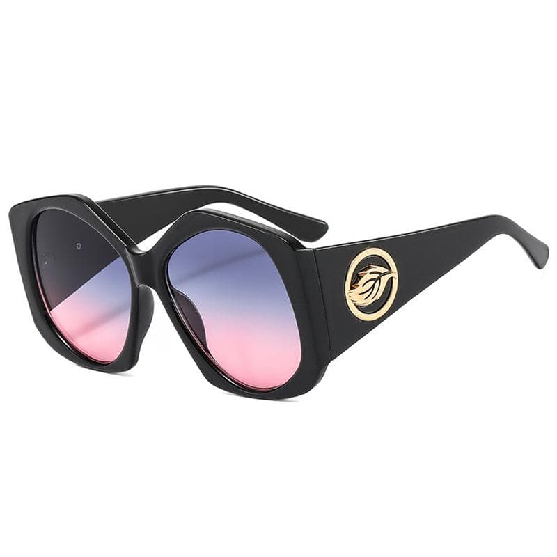 New Retro Contrasting Color Frames Oval Women Sunglasses Y2K Trendy Leaf Decoration Leopard Print UV400 as picture