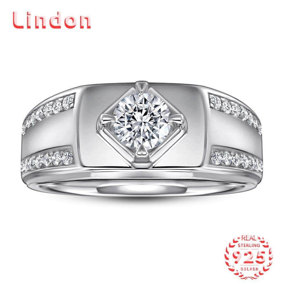 Lindon Classic 925 Sterling Silver Zircon Ring Gentlemans Jewelry Wedding Promise Party Gift 11 silver