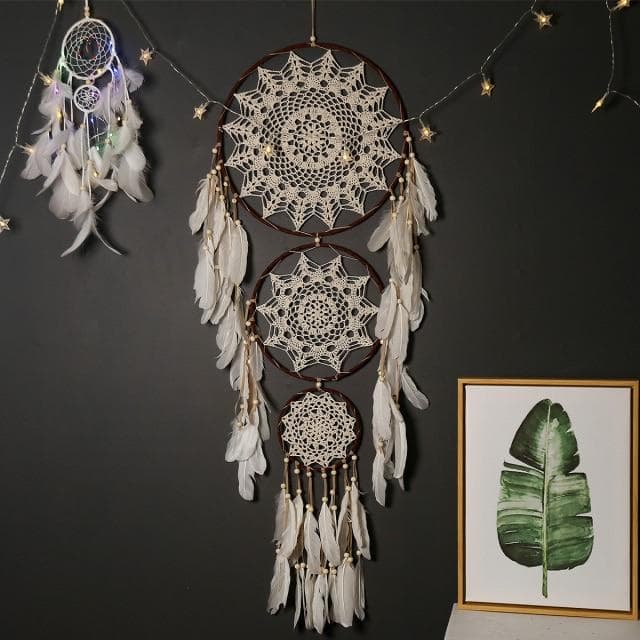 3 Rings Meter Circle Large Bohemian Boho Style Natural Feather Material Dream Catcher Wall Hanging Decor DIY Room Decor