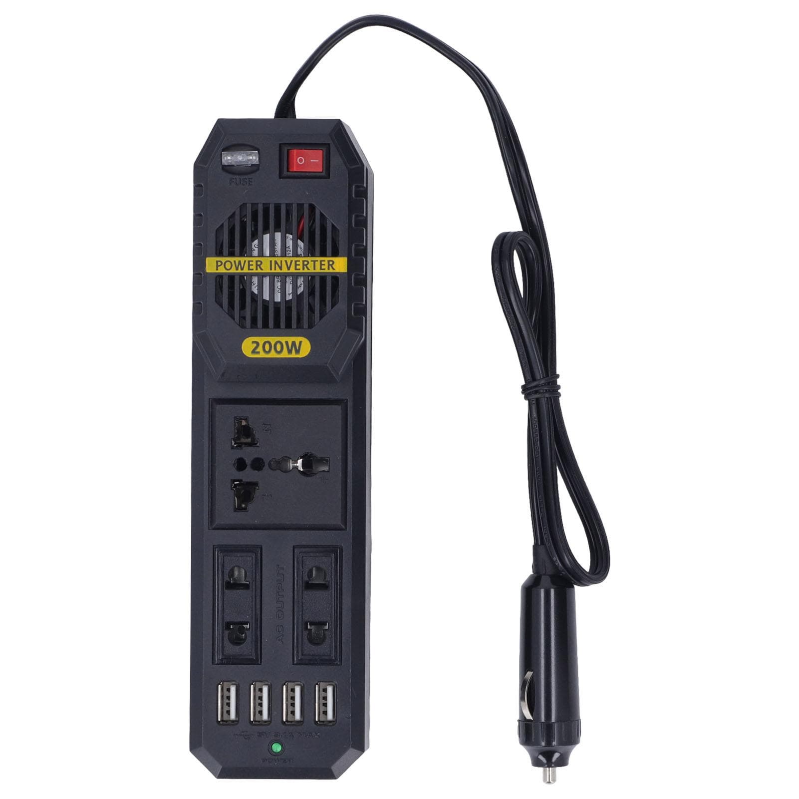Car Power Inverter 200W 12V to 220V PWM Modified Sine Wave Adapter Converter with 4.1A USB Ports