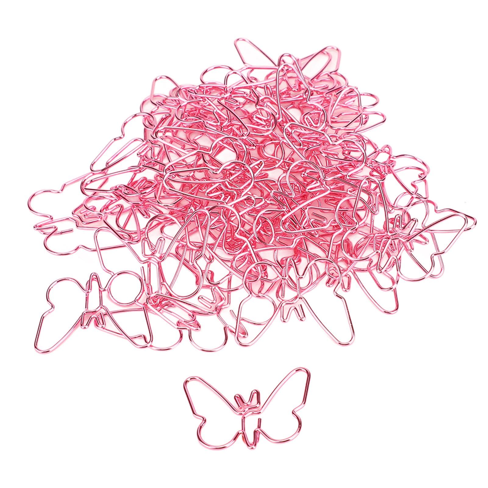 50Pcs Pink Butterflies Paperclip Cartoon Color Plating Innovative Cute Paperclips for Office Home