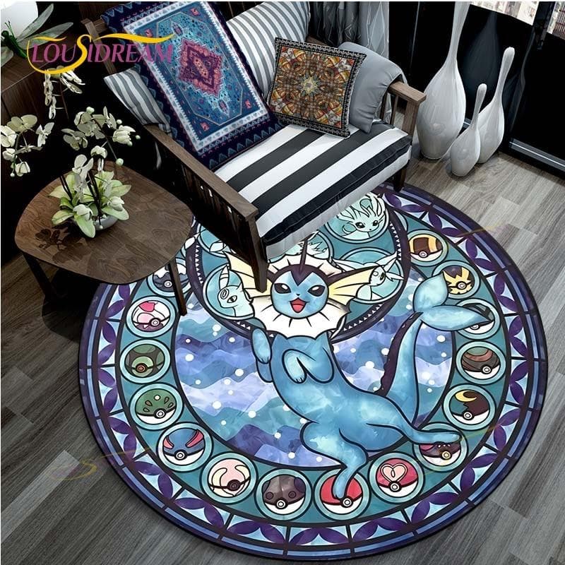 Living Room Carpet Pikachu Cartoon Pokemon 3D Round Mats for Coffee Table Home Kids Floor Rug Covering Anti-Slip Area Rug 60cm