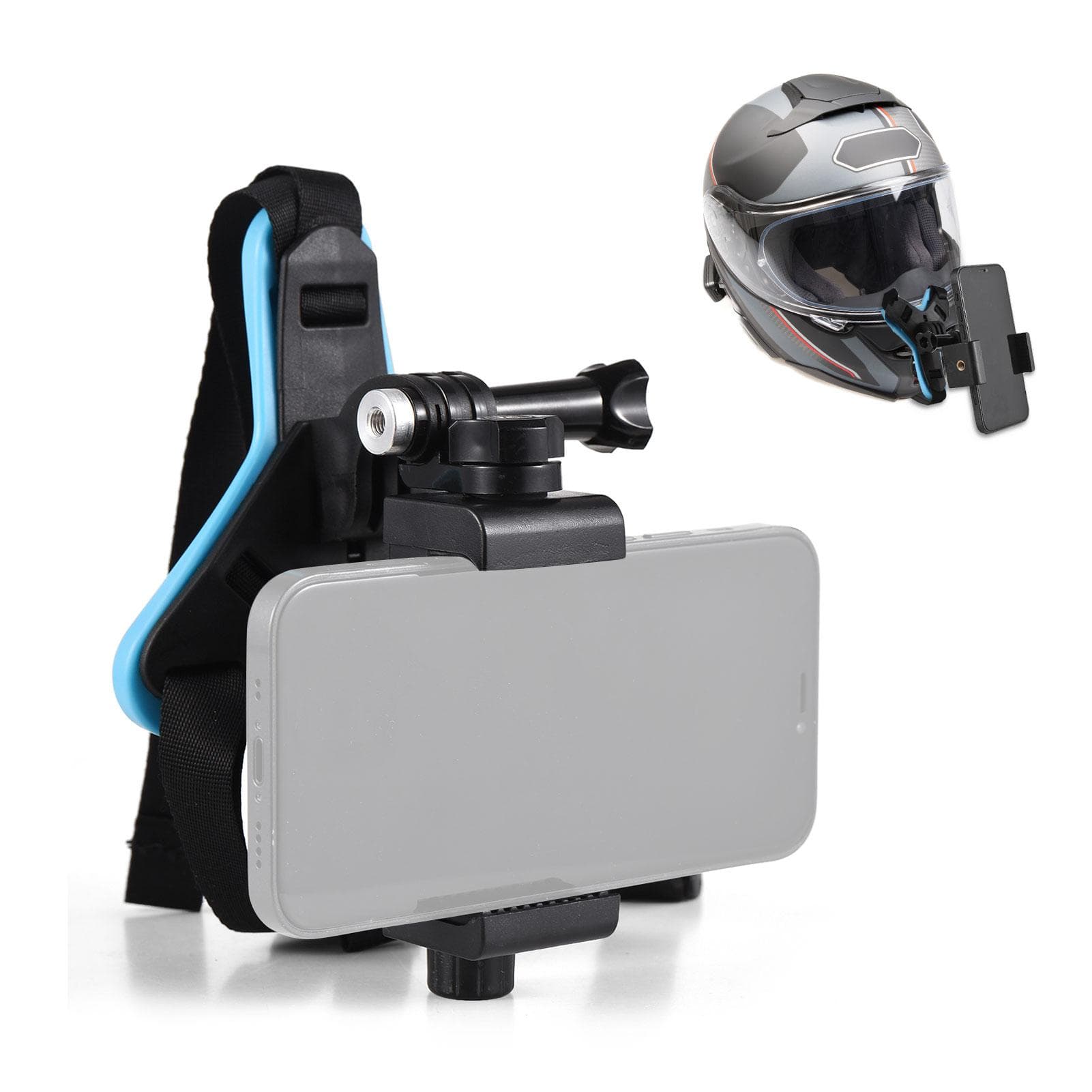 Helmet Camera Mount Holder Helmet Mount for Action Camera with Adapter Mobile Phone Clip Compatible blue