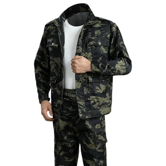 1 Set Men Jacket Pants Camouflage Print Multiple Pockets Two Piece Set Dirt Resistant Anti Scratch Work Clothes Suit for Labor Repairmen XL