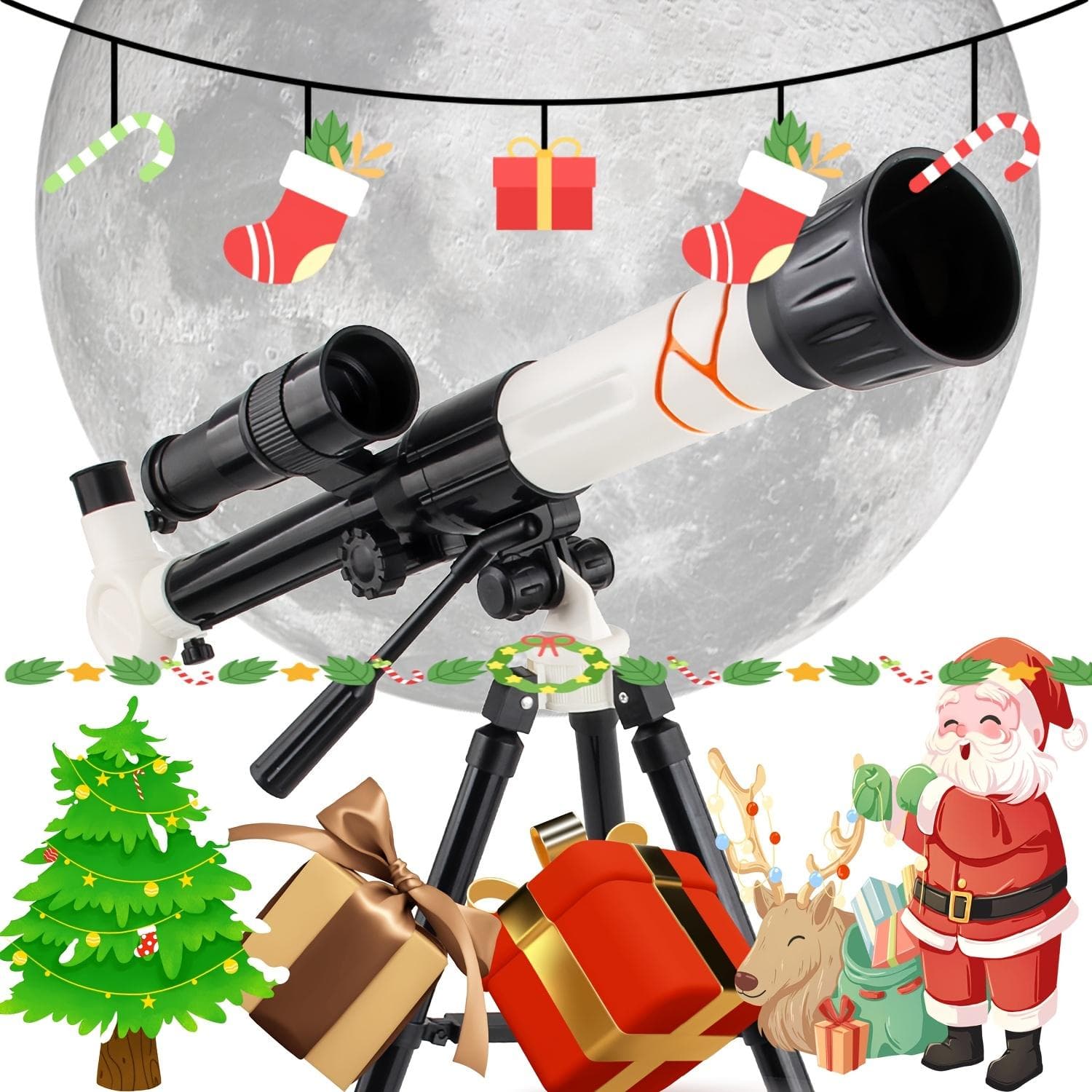 Astronomical Telescope, Portable Monocular for Educational Use,80mm Large Lens, 40X High Magnification, Manual Focus, Stargazing and Space Exploration white