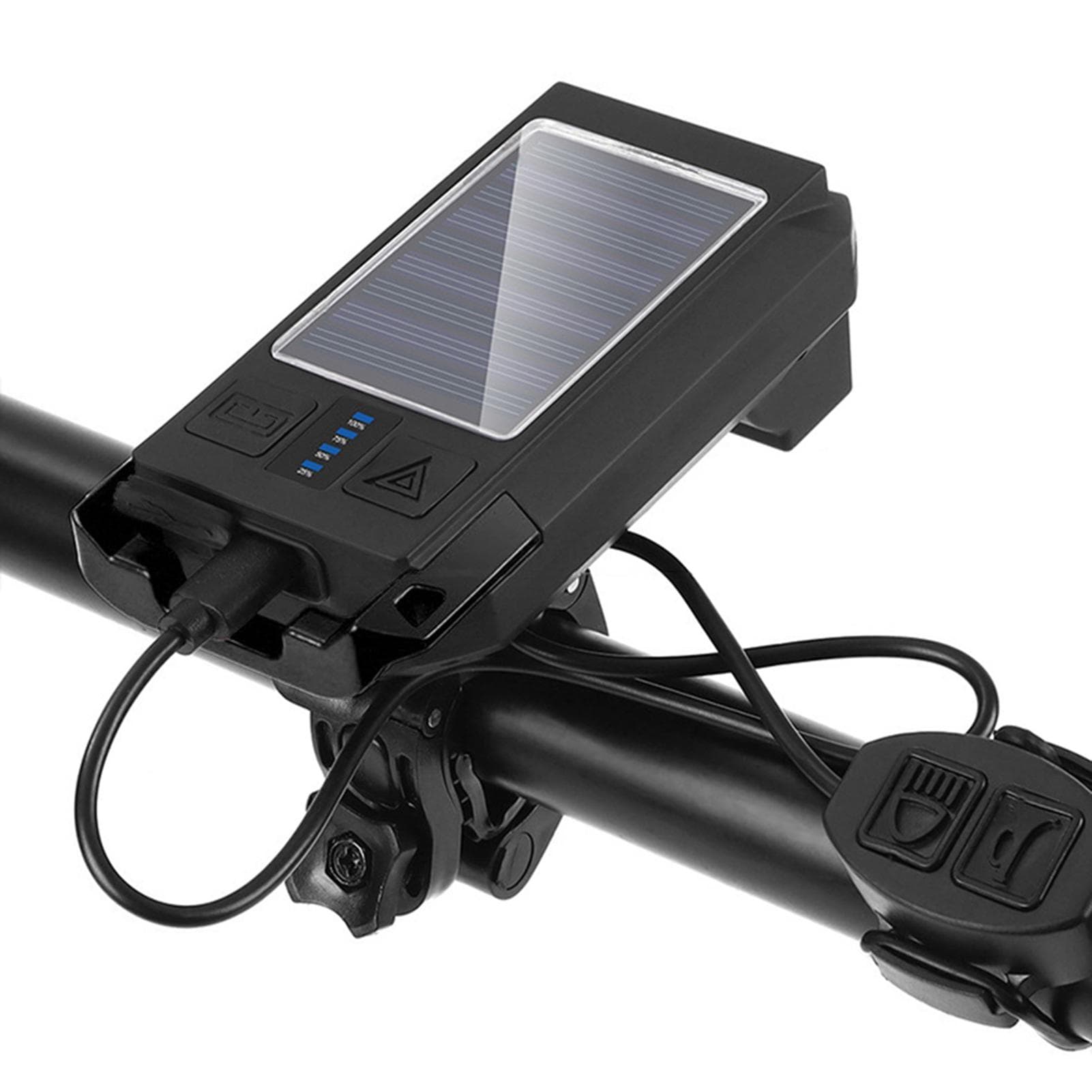 Solar USB Rechargeable Bike Headlight Front Light Waterproof Bicycle Flashlight Night Riding Light black