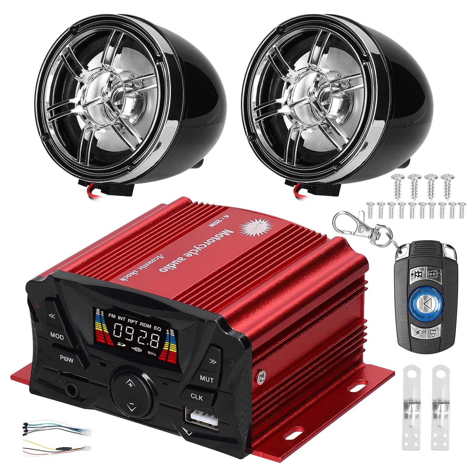 Motorcycle Stereo Speaker Anti-Theft Alarm System BT MP3 Player 4-Channel Audio Amplifier System multicolour