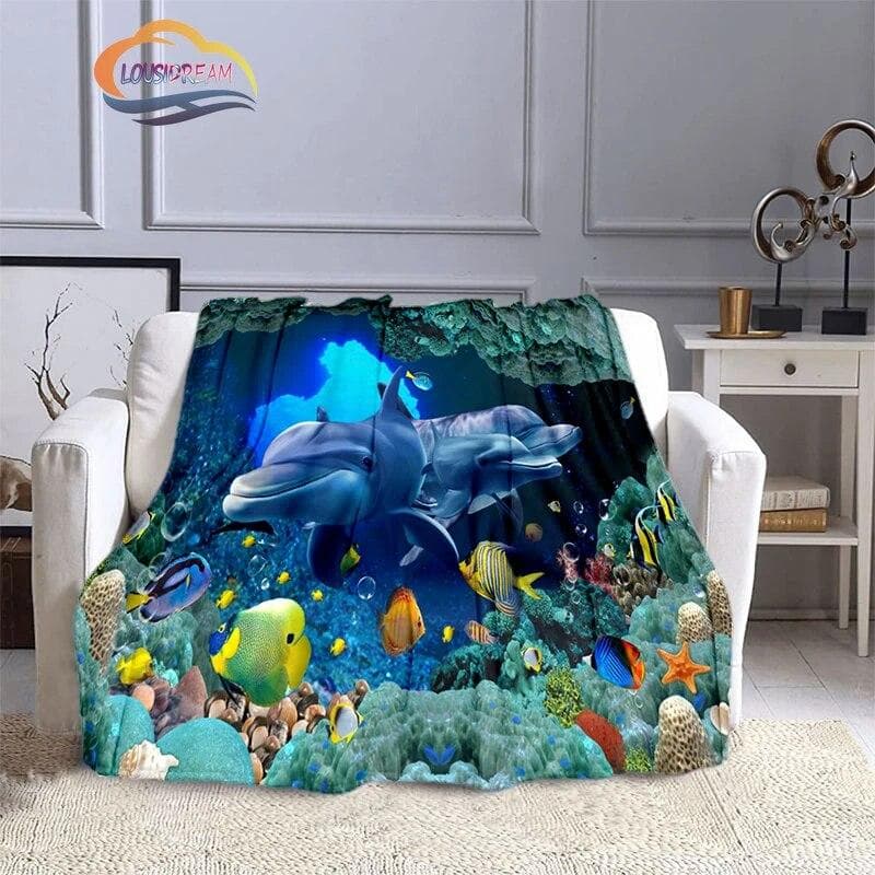 Marine Life Blanket Fashion marine organism Oceanic dolphins Flannel Quilt Cover Travel Bedding Throw Bedspread 150x200cm