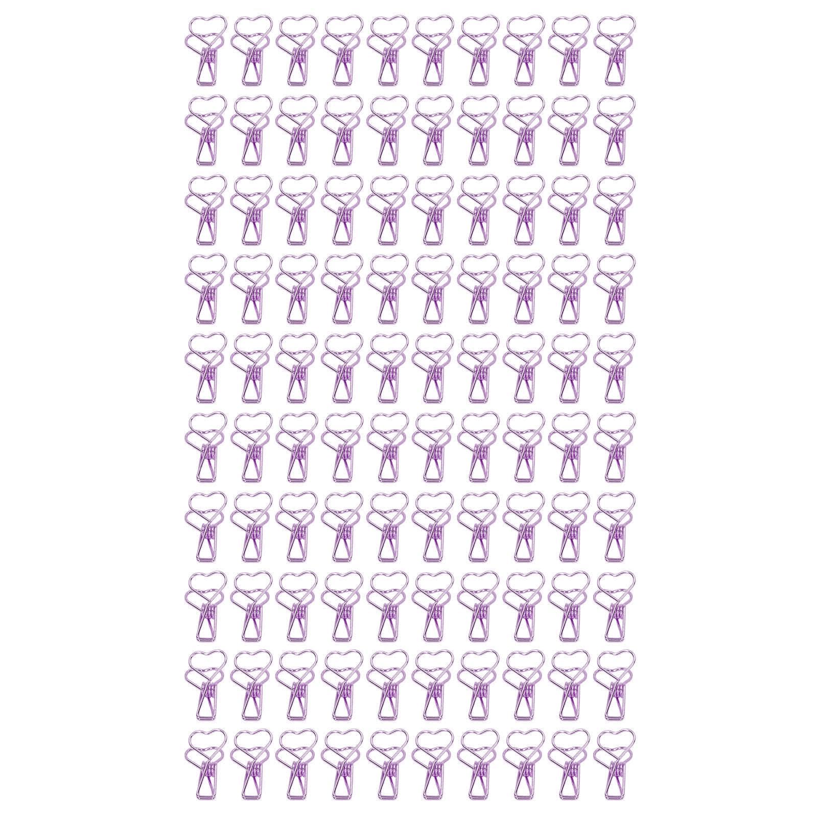 100 Pcs Binder Clips Hollow Heart Shape Strong Clamping Force Metal Small Binder Clips for Office purple