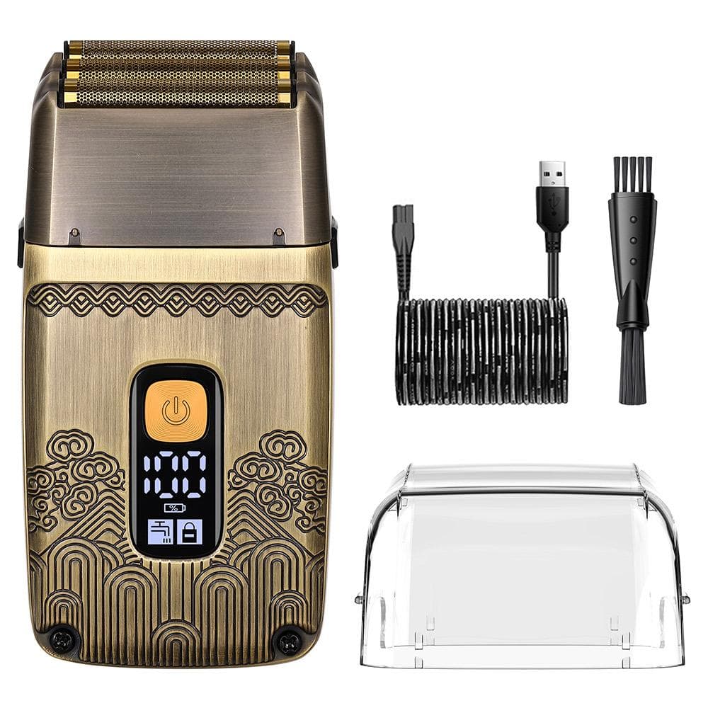 HATTEKER Shaver Professional Electric Razor Shaving Machine Waterproof Beard Trimmer Metal Razor Digital Display Shavers for Men bronze