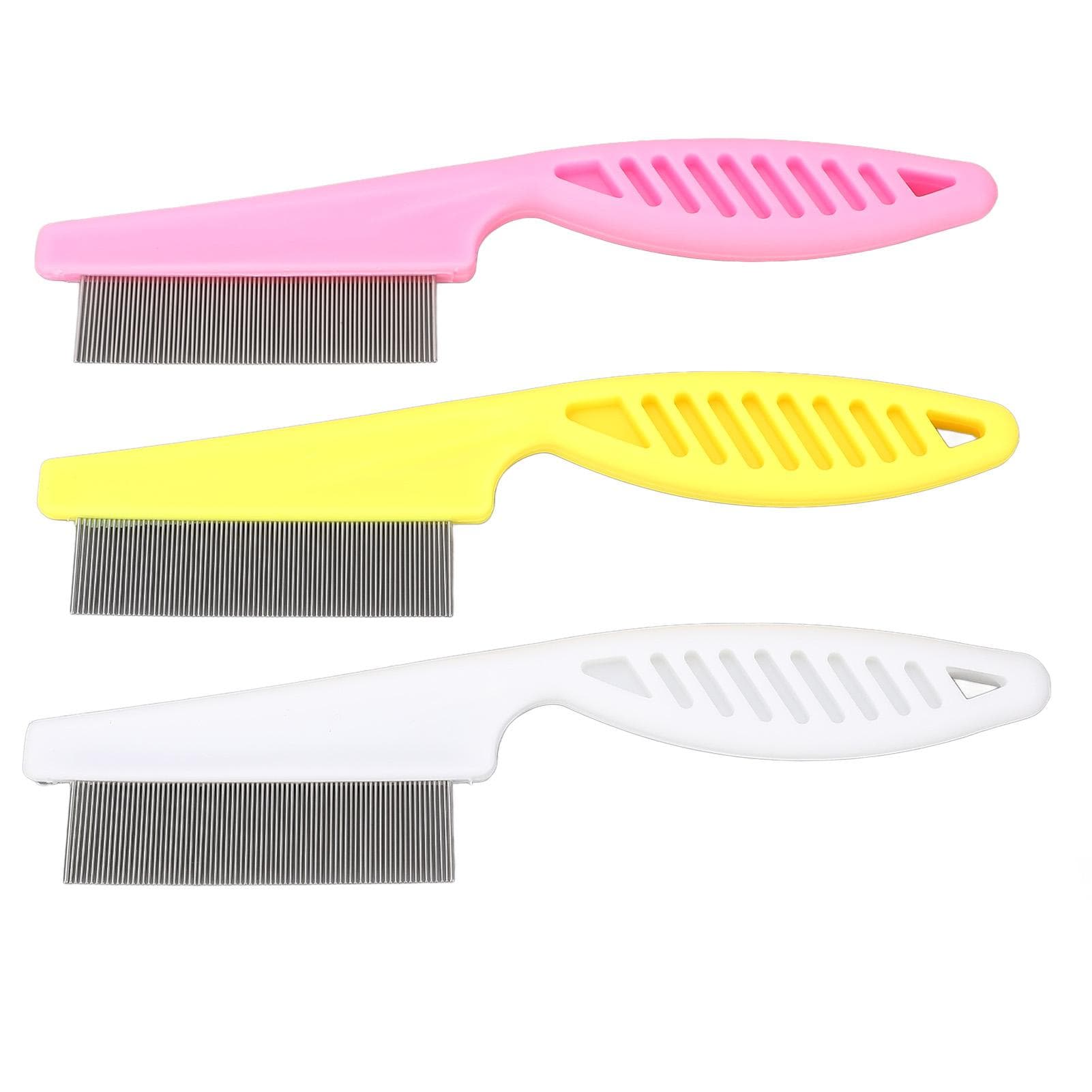 3 Pack Pets Flea Comb with Handle Efficient Anti Slip Handle Lice Grooming Comb Set for Dogs Cats