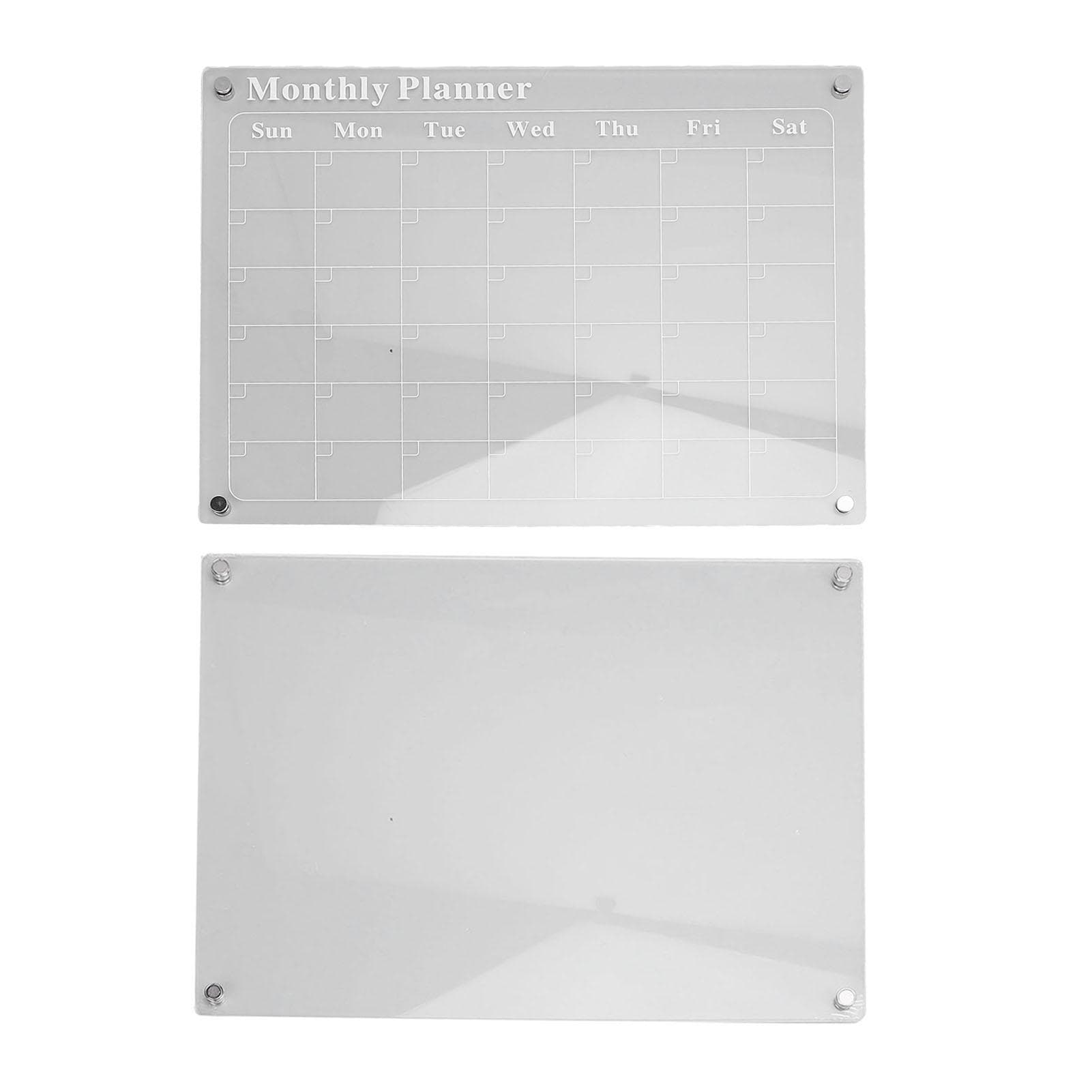 2 Pcs Set Acrylic Dry Erase Board 15.7x11.8in Clear Monthly Calendar and Blank Memo Board with 6